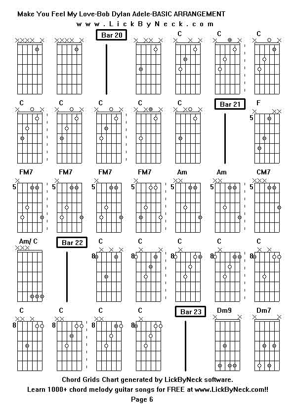 Chord Grids Chart of chord melody fingerstyle guitar song-Make You Feel My Love-Bob Dylan Adele-BASIC ARRANGEMENT,generated by LickByNeck software.